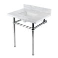 thumbnail image 1 of Kingston Brass KVBH3022M8SQ1 Templeton 30-Inch Carrara Marble Console Sink with Brass Legs (8-Inch, 3-Hole) in Carrara Marble White/Polished Chrome, 1 of 9