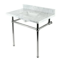 Kingston Brass KVBH3622M8SQ6 Templeton 36-Inch Carrara Marble Console Sink with Brass Legs (8-Inch, 3-Hole) in Carrara Marble White/Polished Nickel