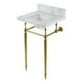thumbnail image 1 of Kingston Brass KVPB1917M34SQ7 Edwardian 19" Carrara Marble Console Sink with Brass Legs (4-Inch, 3-Hole), Carrara Marble White/Brushed Brass, 1 of 8
