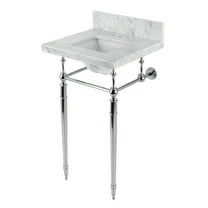 Kingston Brass KVPB1917M34SQ1 Edwardian 19" Carrara Marble Console Sink with Brass Legs (4-Inch, 3-Hole), Carrara Marble White/Polished Chrome