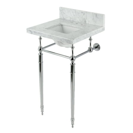 Kingston Brass KVPB1917M34SQ1 Edwardian 19" Carrara Marble Console Sink with Brass Legs (4-Inch, 3-Hole), Carrara Marble White/Polished Chrome