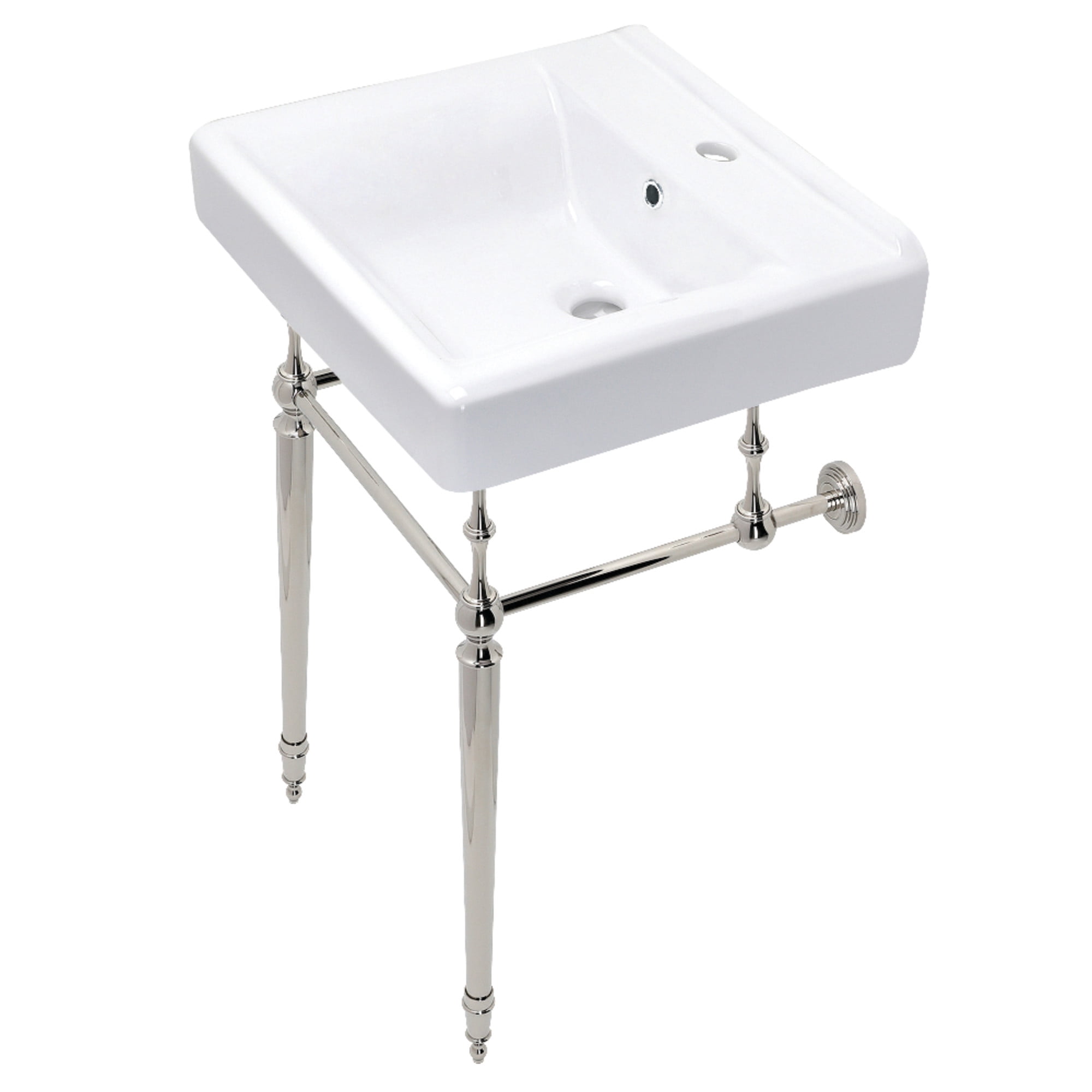 Kingston Brass KVPB2018W16 Edwardian 20" Porcelain Console Sink with Brass Legs (1-Hole), White/Polished Nickel