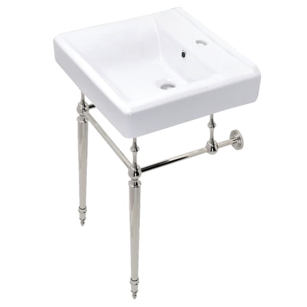 Kingston Brass KVPB2018W16 Edwardian 20" Porcelain Console Sink with Brass Legs (1-Hole), White/Polished Nickel