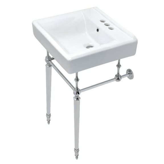 Kingston Brass KVPB2018W41 Edwardian 20" Porcelain Console Sink with Brass Legs (4-Inch, 3-Hole), White/Polished Chrome
