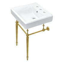 Kingston Brass KVPB2018W87 Edwardian 20" Porcelain Console Sink with Brass Legs (8-Inch, 3-Hole), White/Brushed Brass