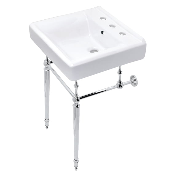 Kingston Brass KVPB2018W81 Edwardian 20" Porcelain Console Sink with Brass Legs (8-Inch, 3-Hole), White/Polished Chrome