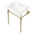 thumbnail image 1 of Kingston Brass KVPB24187W4BB Edwardian 24" Ceramic Console Sink with Brass Legs (4-Inch, 3-Hole), White/Brushed Brass, 1 of 8