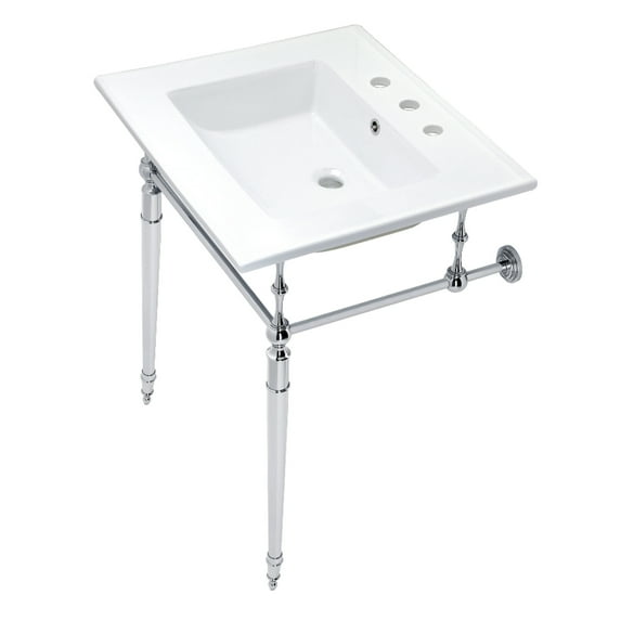 Kingston Brass KVPB25227W8CP Edwardian 25" Ceramic Console Sink with Brass Legs (8-Inch, 3-Hole), White/Polished Chrome