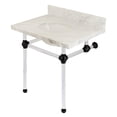 thumbnail image 1 of Kingston Brass KVPB3030MA0 Templeton 30" Carrara Marble Vanity Top with Acrylic Legs (8-Inch, 3-Hole), Carrara Marble White/Matte Black, 1 of 5