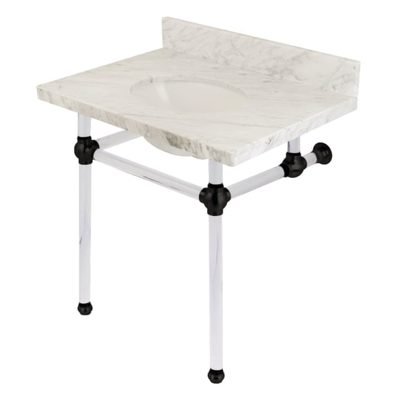 Kingston Brass KVPB3030MA0 Templeton 30" Carrara Marble Vanity Top with Acrylic Legs (8-Inch, 3-Hole), Carrara Marble White/Matte Black