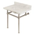 thumbnail image 1 of Kingston Brass KVPB3030MB8 Templeton 30" Carrara Marble Vanity Top with Brass Legs (8-Inch, 3-Hole), Carrara Marble White/Brushed Nickel, 1 of 6