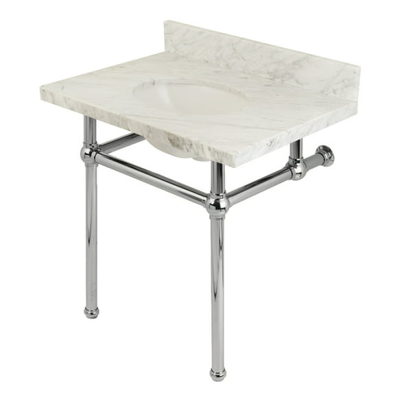 Kingston Brass KVPB3030MB1 Templeton 30" Carrara Marble Vanity Top with Brass Legs (8-Inch, 3-Hole), Carrara Marble White/Polished Chrome