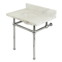 Kingston Brass KVPB3030MB1 Templeton 30" Carrara Marble Vanity Top with Brass Legs (8-Inch, 3-Hole), Carrara Marble White/Polished Chrome