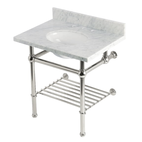 Kingston Brass KVPB3030MBB6 Templeton 30" Rectangular Brass, Marble Console Bathroom Sink