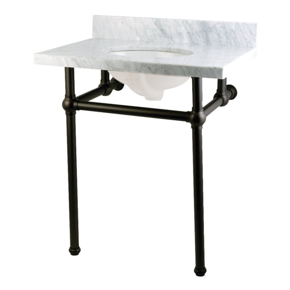 Kingston Brass KVPB30MB0 Templeton 30" Oval Marble Wall Mounted Bathroom Console - Carrara