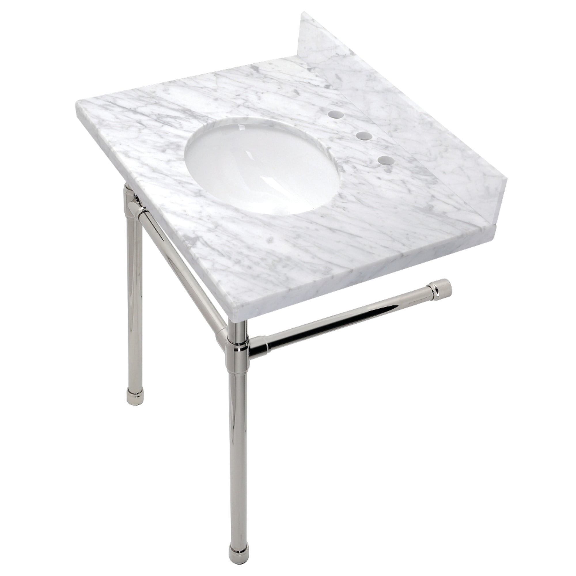 Kingston Brass 30 inch Carrara Marble Vanity Top with Stainless Steel Legs
