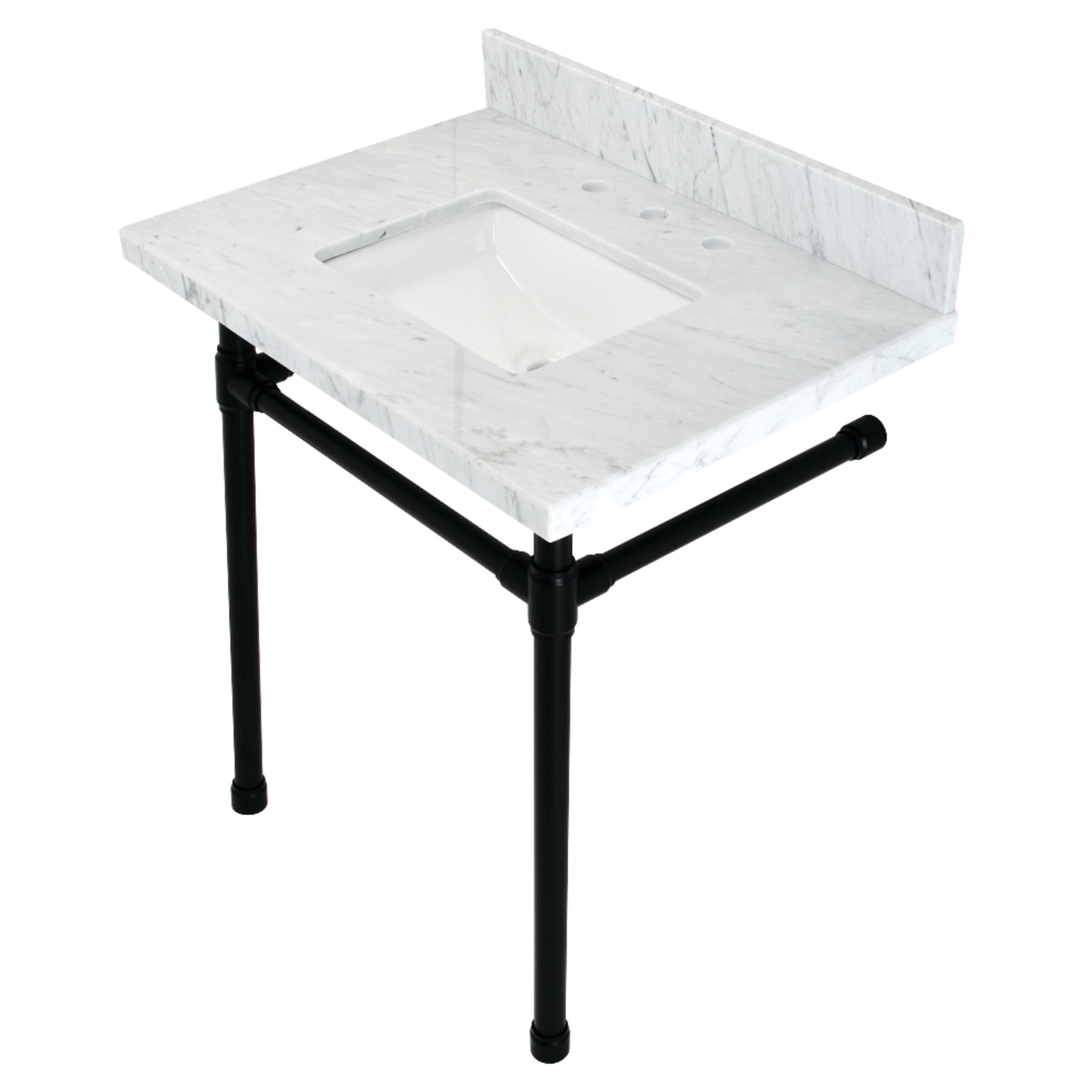 Kingston Brass Dreyfuss 30 inch Carrara Marble Vanity Top with Stainless Steel Legs