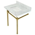 thumbnail image 1 of Kingston Brass KVPB30M8SQ7ST Dreyfuss 30" Carrara Marble Vanity Top with Stainless Steel Legs (8-Inch, 3-Hole), Carrara Marble White/Brushed Brass, 1 of 5