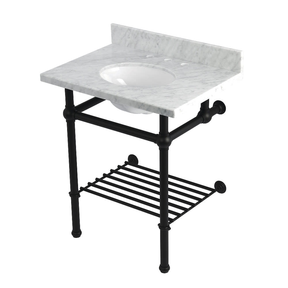 Kingston Brass KVPB30MBB0 Templeton 30" Rectangular Brass, Marble Console Bathroom Sink -