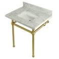 thumbnail image 1 of Kingston Brass KVPB30MBSQ7 Templeton 30" Carrara Marble Vanity Top with Brass Legs (8-Inch, 3-Hole), Carrara Marble White/Brushed Brass, 1 of 7