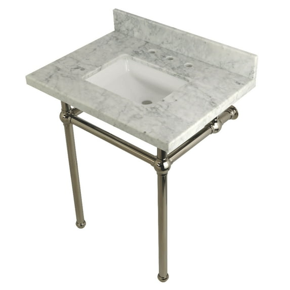 Kingston Brass Kvpb30mbsq Templeton 30" Wall Mounted Marble Lavatory Console - Carrara