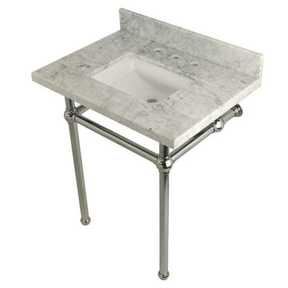 Kingston Brass Kvpb30mbsq Templeton 30" Wall Mounted Marble Lavatory Console - Carrara