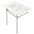 thumbnail image 1 of Kingston Brass KVPB31227W46 Dreyfuss 31" Ceramic Console Sink with Stainless Steel Legs (4-Inch, 3-Hole), White/Polished Nickel, 1 of 5