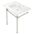 thumbnail image 1 of Kingston Brass KVPB31227W86 Dreyfuss 31" Ceramic Console Sink with Stainless Steel Legs (8-Inch, 3-Hole), White/Polished Nickel, 1 of 5