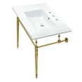 thumbnail image 1 of Kingston Brass KVPB31227W8BB Edwardian 31" Ceramic Console Sink with Brass Legs (8-Inch, 3-Hole), White/Brushed Brass, 1 of 5