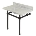 thumbnail image 1 of Kingston Brass KVPB3630MB5 Templeton 36" Carrara Marble Vanity Top with Brass Legs (8-Inch, 3-Hole), Carrara Marble White/Oil Rubbed Bronze, 1 of 5