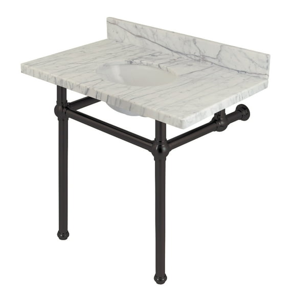 Kingston Brass KVPB3630MB5 Templeton 36" Carrara Marble Vanity Top with Brass Legs (8-Inch, 3-Hole), Carrara Marble White/Oil Rubbed Bronze