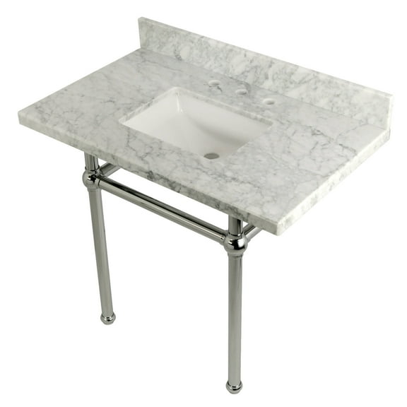 Kingston Brass Kvpb3630mbsq Templeton 36" Wall Mounted Marble Lavatory Console - Carrara