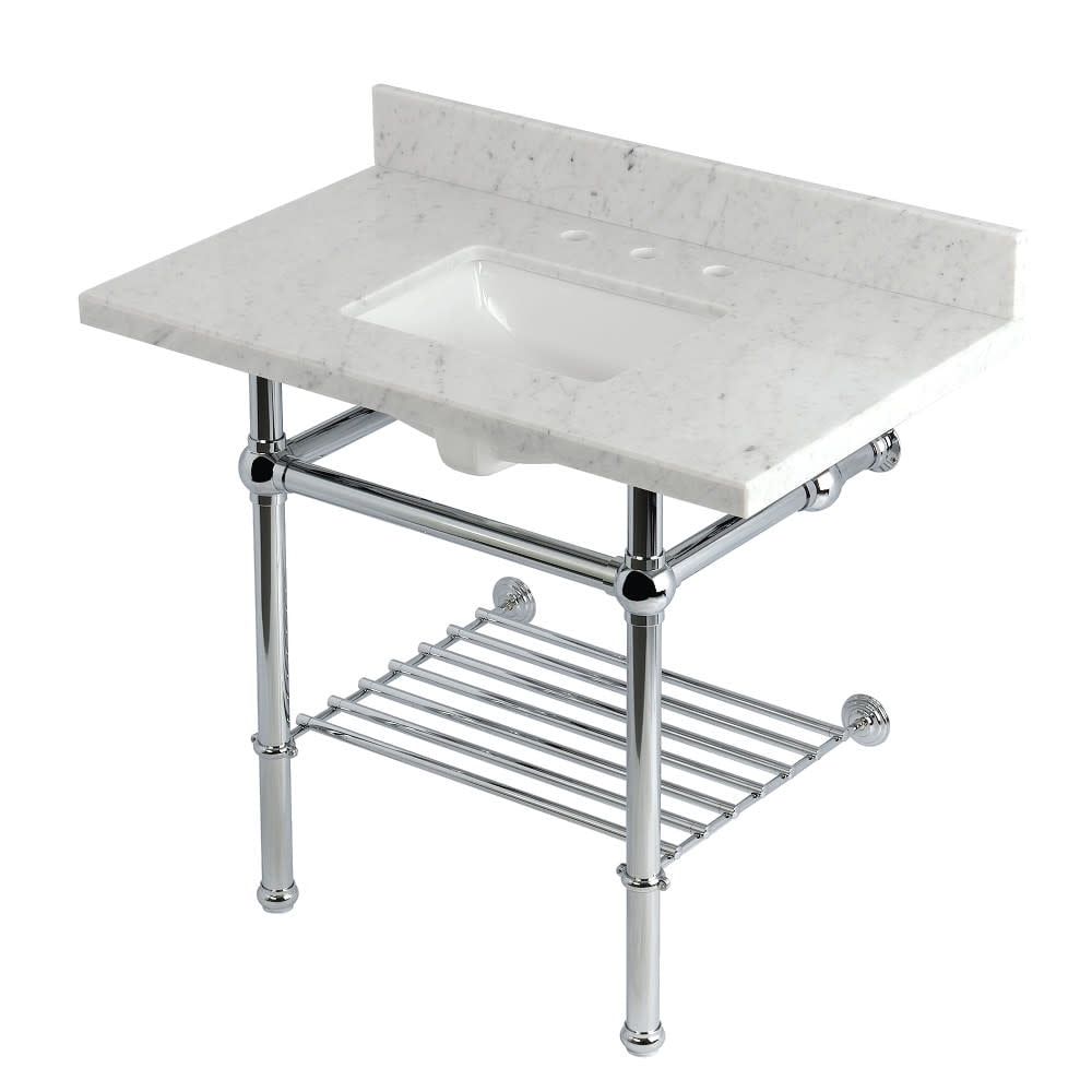 Kingston Brass KVPB3630MBSQB1 Templeton 36" Rectangular Brass, Marble Console Bathroom