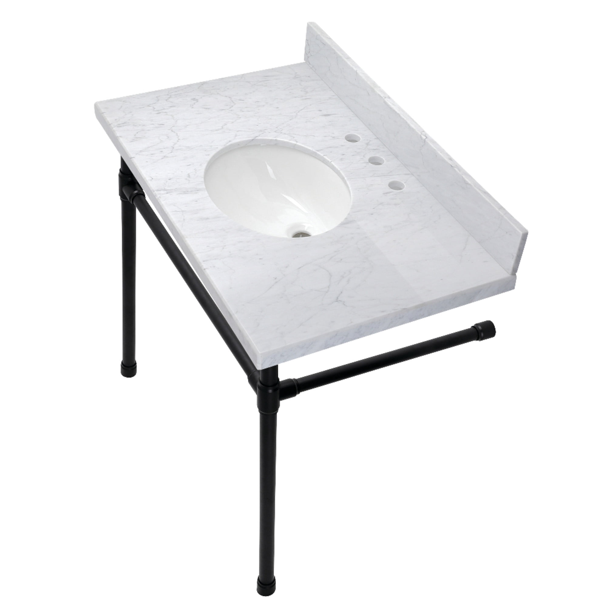 Kingston Brass 36 inch Carrara Marble Vanity Top with Stainless Steel Legs for Bathroom Sink