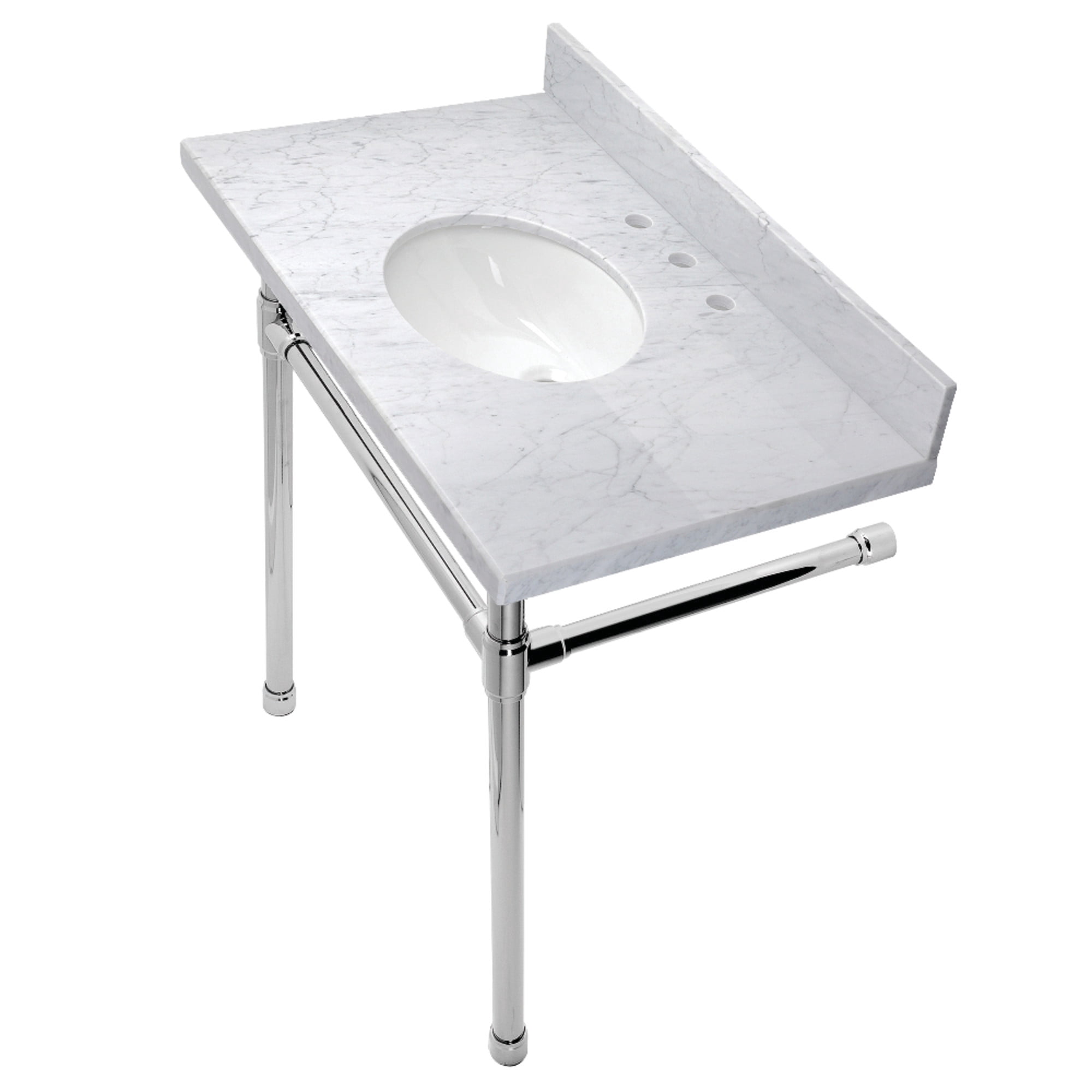 Kingston Brass Dreyfuss 36 Inch Carrara Marble Vanity Top with Stainless Steel Legs and Integral Sink