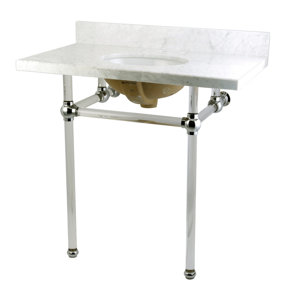 36-Inch Carrara Marble Console Sink with Acrylic Legs
