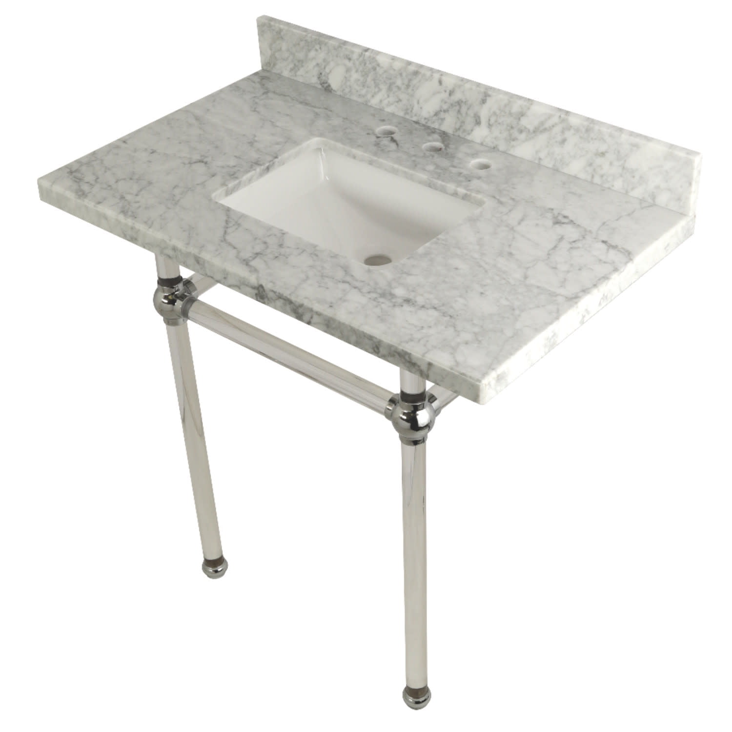 36-Inch Carrara Marble Vanity Top with Polished Chrome Base