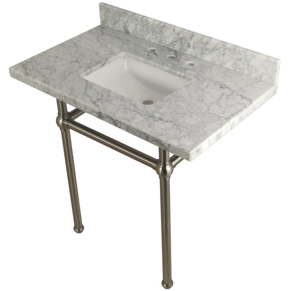 Kingston Brass KVPB36MBSQ8 Templeton 36" Wall Mounted Marble Lavatory Console - Carrara