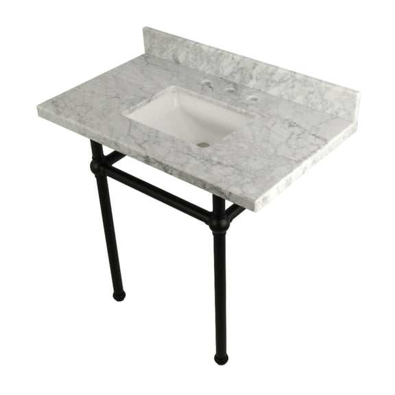 Kingston Brass Kvpb36mbsq Templeton 36" Wall Mounted Marble Lavatory Console - Carrara