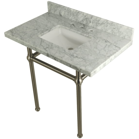 Kingston Brass Kvpb36mbsq Templeton 36" Wall Mounted Marble Lavatory Console - Carrara