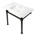 thumbnail image 1 of Kingston Brass KVPB37221Q0 Monarch 37" Ceramic Console Sink with Stainless Steel Legs (1-Hole), White/Matte Black, 1 of 7
