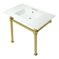 thumbnail image 1 of Kingston Brass KVPB37224Q7 Monarch 37" Ceramic Console Sink with Stainless Steel Legs (4-Inch, 3-Hole), White/Brushed Brass, 1 of 7
