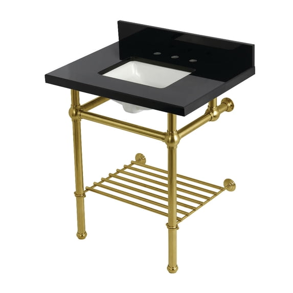 Kingston Brass KVPK30KBSQB7 Templeton 30" Rectangular Brass, Granite Console Bathroom Sink