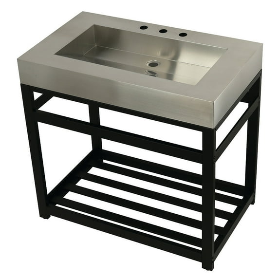 Fauceture KVSP3722A0 37" Stainless Steel Sink with Iron Bathroom Console Sink Base, Brushed/Matte Black