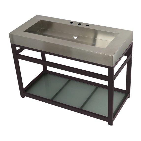 Kingston Brass KVSP4922B5 Kingston Commercial 49" Stainless Steel Console Sink with Steel Base and Glass Shelf (8-Inch, 3-Hole), Brushed/Oil Rubbed Bronze