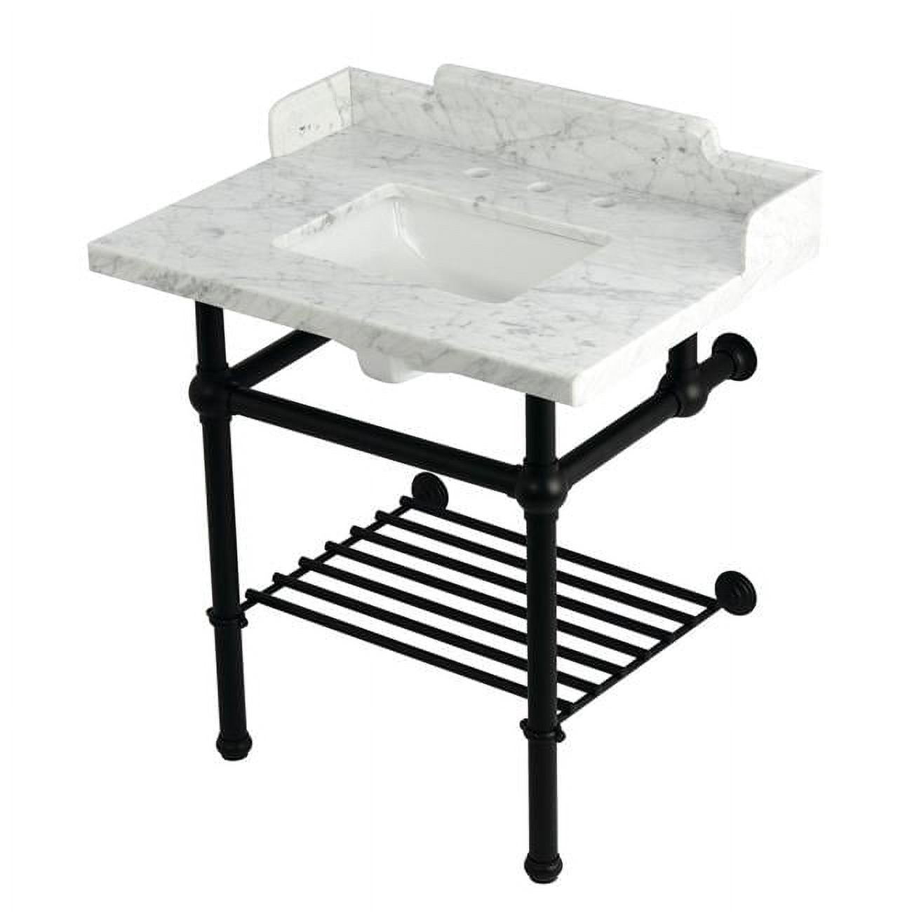 Kingston Brass LMS3030MBSQB0 Pemberton 30 in. Console Sink with Brass Legs - 8 in., 3 Hole - Marble White & Matte Black