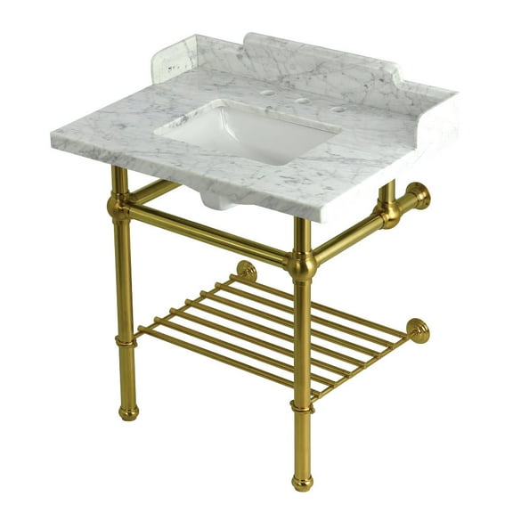 Kingston Brass Lms3030mbsqb-P-Set Pemberton 30" Rectangular Brass, Marble, Stainless Steel
