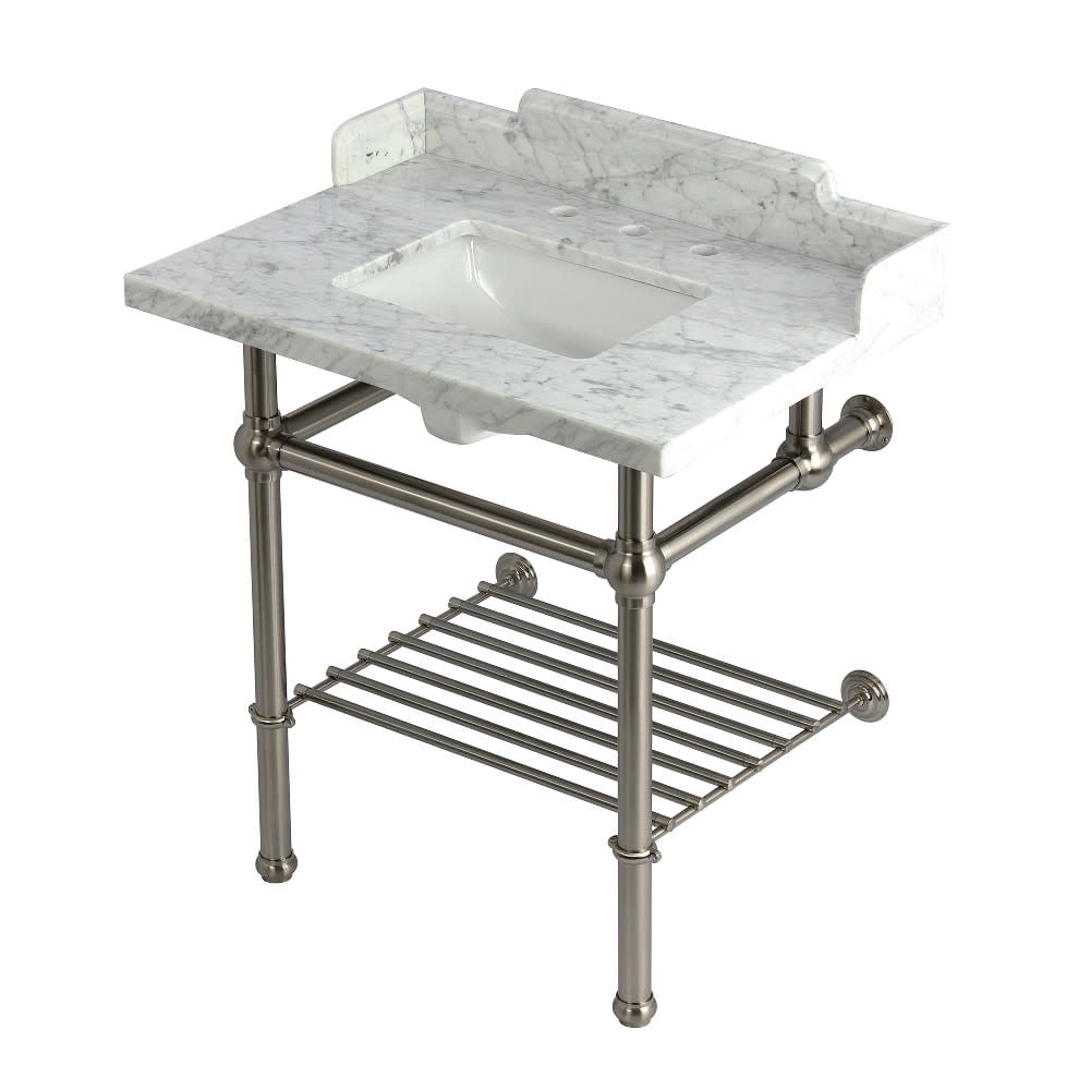Kingston Brass Lms3030mbsqb-P-Set Pemberton 30" Rectangular Brass, Marble, Stainless Steel