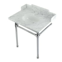 Kingston Brass LMS30M81ST Dreyden 30" Carrara Marble Console Sink with Stainless Steel Legs (8-Inch, 3-Hole), Carrara Marble White/Polished Chrome
