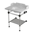 thumbnail image 1 of Kingston Brass LMS30MAB5 Pemberton 30" Carrara Marble Console Sink with Acrylic Legs and Shelf (8-Inch, 3-Hole), Carrara Marble White/Oil Rubbed Bronze, 1 of 4